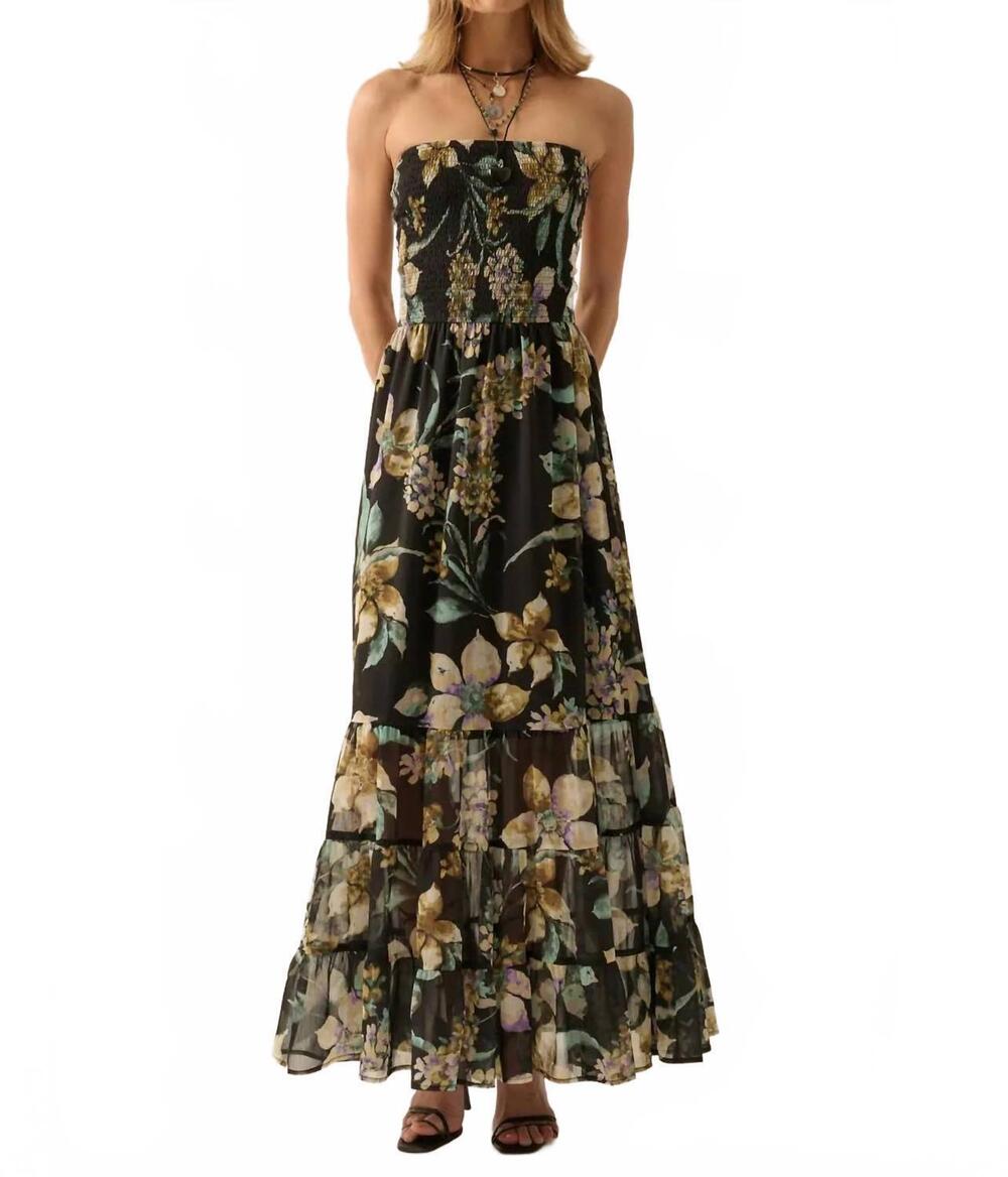 NEW PROMESA floral chiffon smocked open-back maxi dress in black